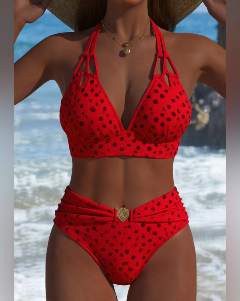 Conjunto de bikini de lunares para mujeres, top con nudo, dos piezas, sin mangas, playa, verano, vacaciones
