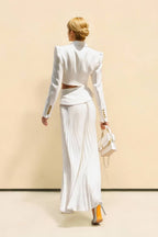 Ensemble Deux Pièces Femme Blazer Court Ajusté Jupe Plissée Évasée Taille Haute Fente Travail Soirée Mariage Cocktail – Blazérine