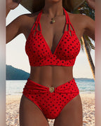 Ensemble de bikini à pois pour femmes, haut à nouer, deux pièces, sans manches, plage, été, vacances