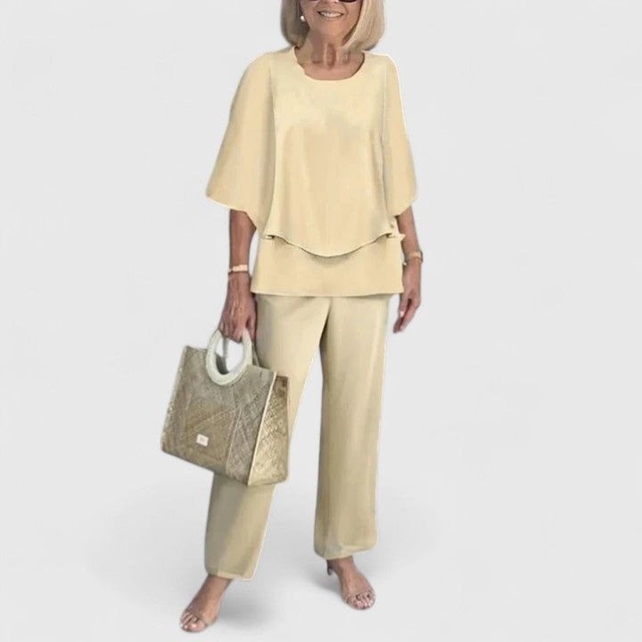 Ensemble Sophistiqué Femme en Deux Pièces Blouse Décontractée Pantalon Large Élégant Quotidien – Martha