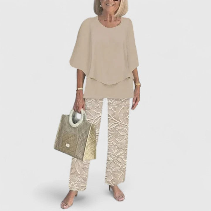 Ensemble Sophistiqué Femme en Deux Pièces Blouse Décontractée Pantalon Large Élégant Quotidien – Martha