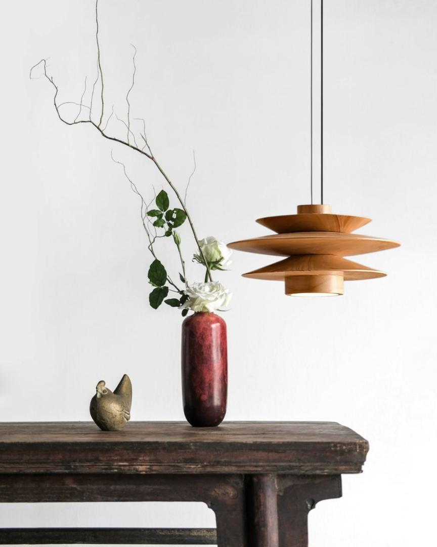 Plafonnier Suspension en Bois de Rubberwood | Design Côtier Moderne