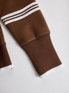 Retro sportieve dames set in twee delen, halve rits sweater, wijde broek met strepen – Grijs wit