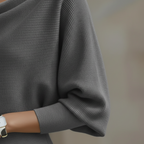 Robe Midi Élégante à Col Bateau pour Femme à Manches Longues – Bureau, Cocktail, Invité de Mariage – Gris Noir Beige Bleu