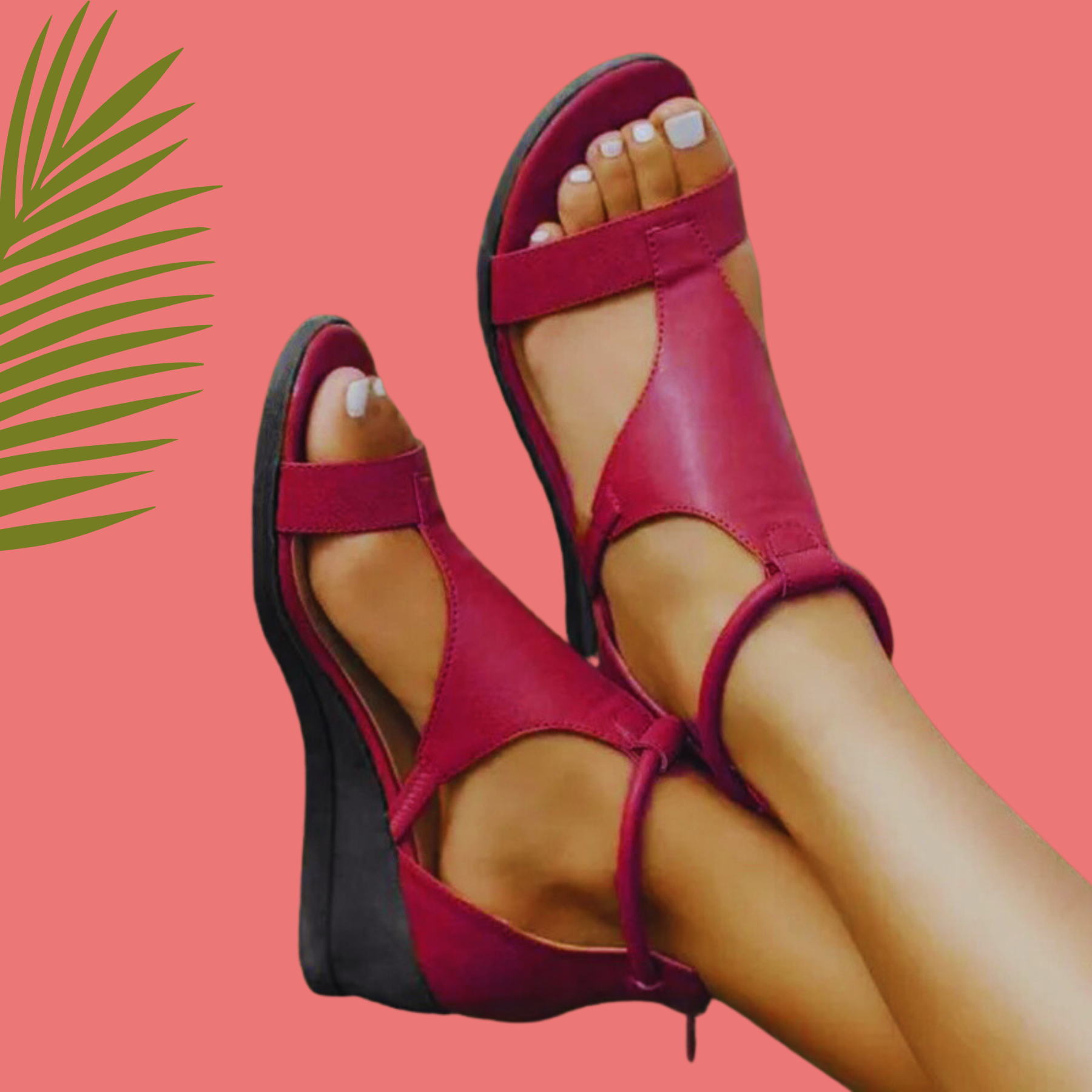 Sandali con zeppa in pelle ortopedici da donna, aperti davanti, con cinturino alla caviglia, supporto per l'arco plantare, scarpe estive casual – Marley