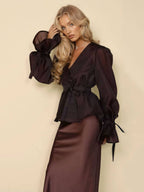 Completo Due Pezzi Donna Tulle Top Spalline Sottili Gonna Cintura Romantico Elegante Matrimonio Serata Festa Cerimonia – Tulliana