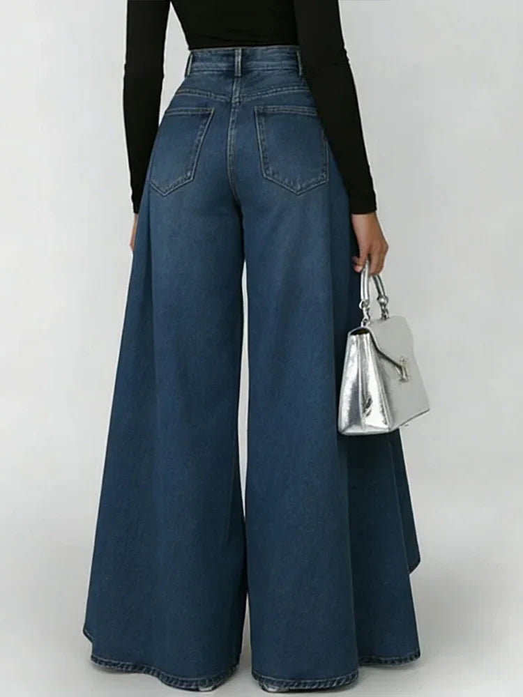 Damenjeans mit hoher Taille, weiter, lässiger Schnitt, modisch, für den Alltag, Streetwear Palazzo aus ausgestelltem Denim – Maverick