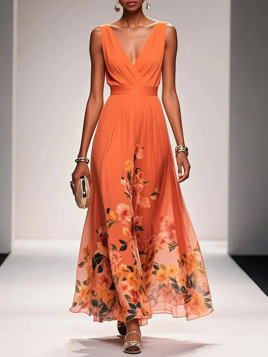 Robe Longue de Mariage Florale pour Femme Invité Fluide Féminine Romantique Élégante
