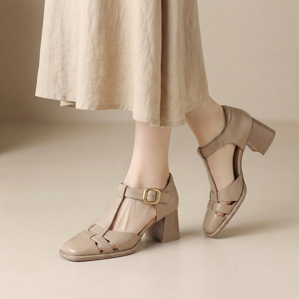 Sandali con T-Bar e Tacco Largo Ortopedici da Donna con Fibbia, Punta Chiusa, Scarpe Casual Formali Estive – Ashley