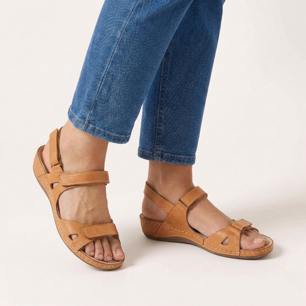 Orthopädische Komfort-Sandalen für Damen mit verstellbarem Riemen, offen, weiche Sohle, leicht, atmungsaktiv, Fußgewölbestütze, lässig, Strand, Sommer – Marineblau