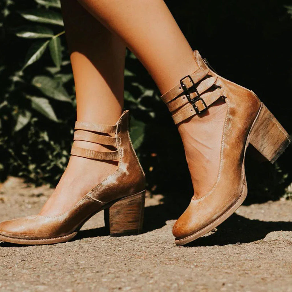 Blockabsatzschuhe im eleganten und bequemen Stil mit Knöchelriemen für Damen – Zina
