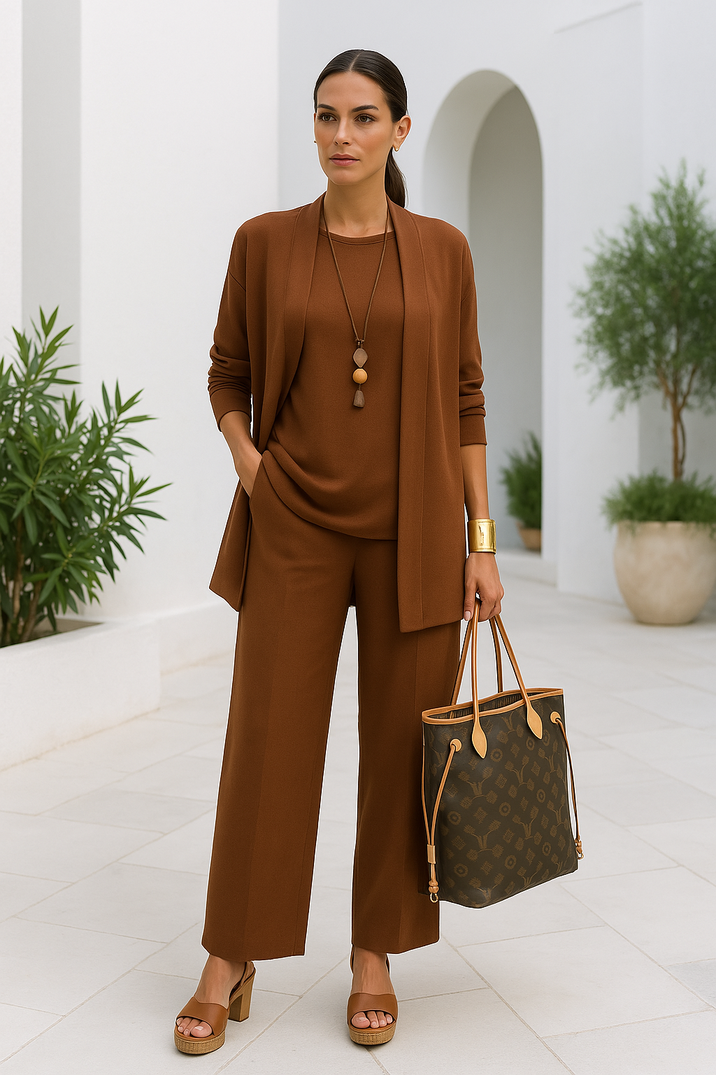 Conjunto de Pantalón de Tres Piezas para Mujeres - Camiseta sin Mangas, Pantalones Anchos, Elegante, Versátil y Chic