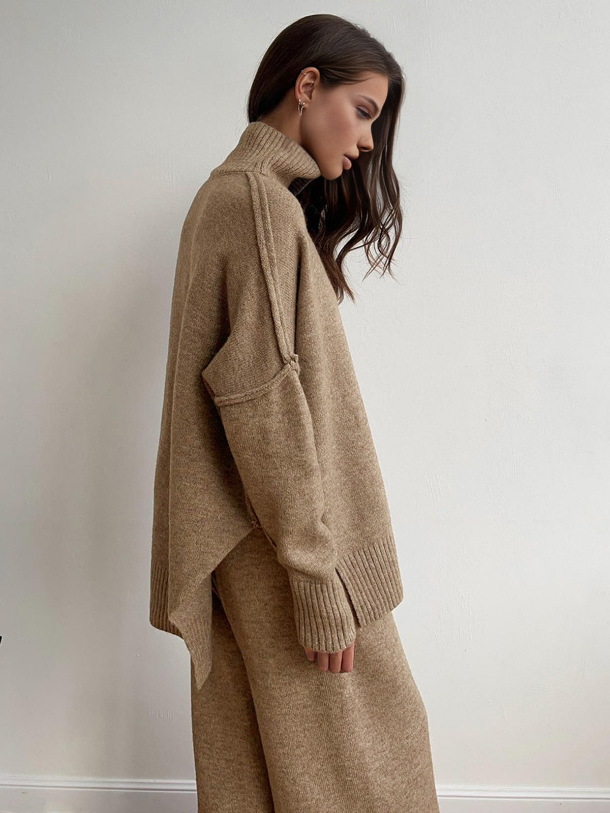 Ensemble de Lounge en Maille Douce avec Col Roulé pour Femmes, Pantalons Amples et Confortables, Casual d'Hiver pour le Quotidien