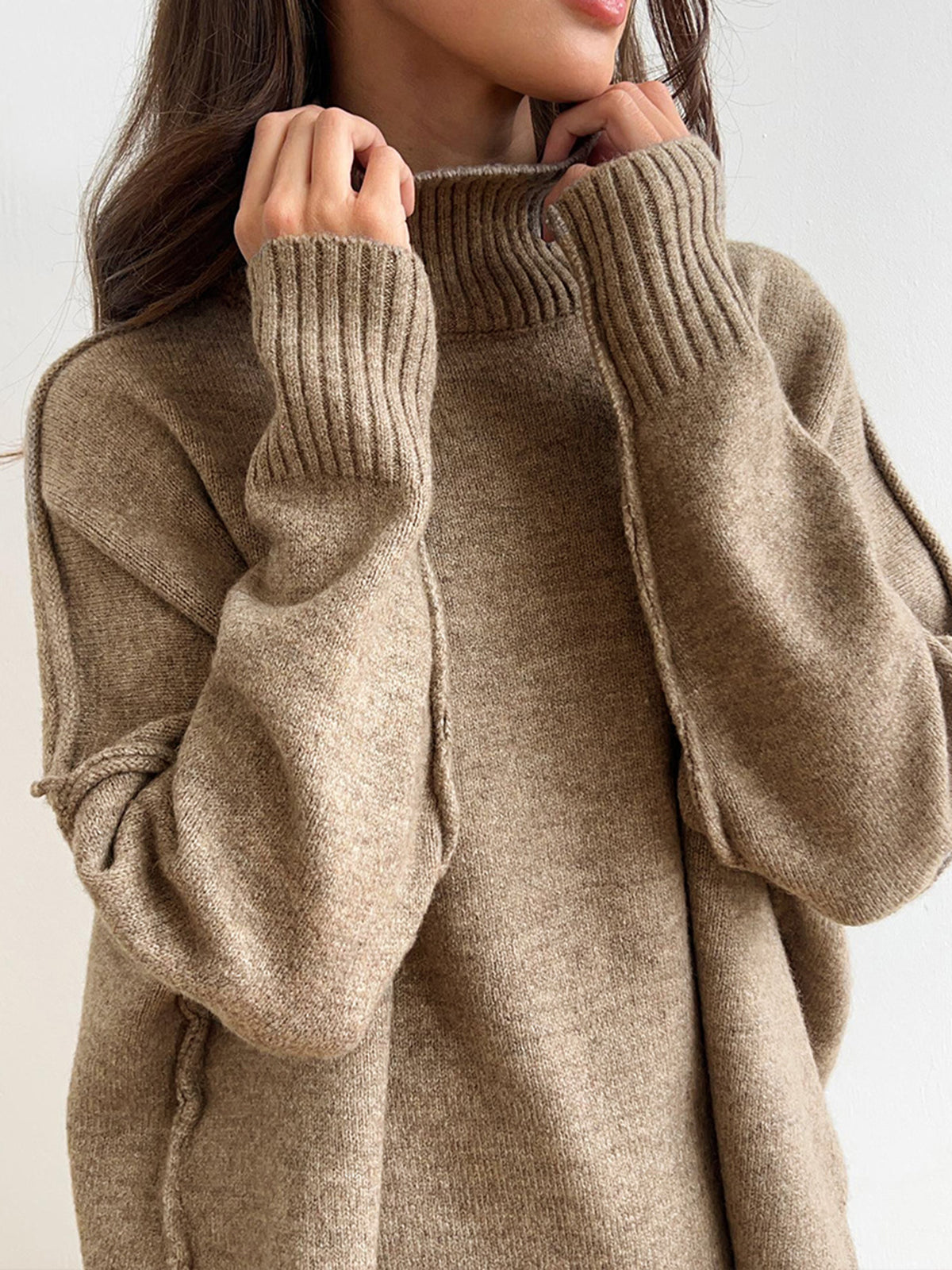 Ensemble de Lounge en Maille Douce avec Col Roulé pour Femmes, Pantalons Amples et Confortables, Casual d'Hiver pour le Quotidien