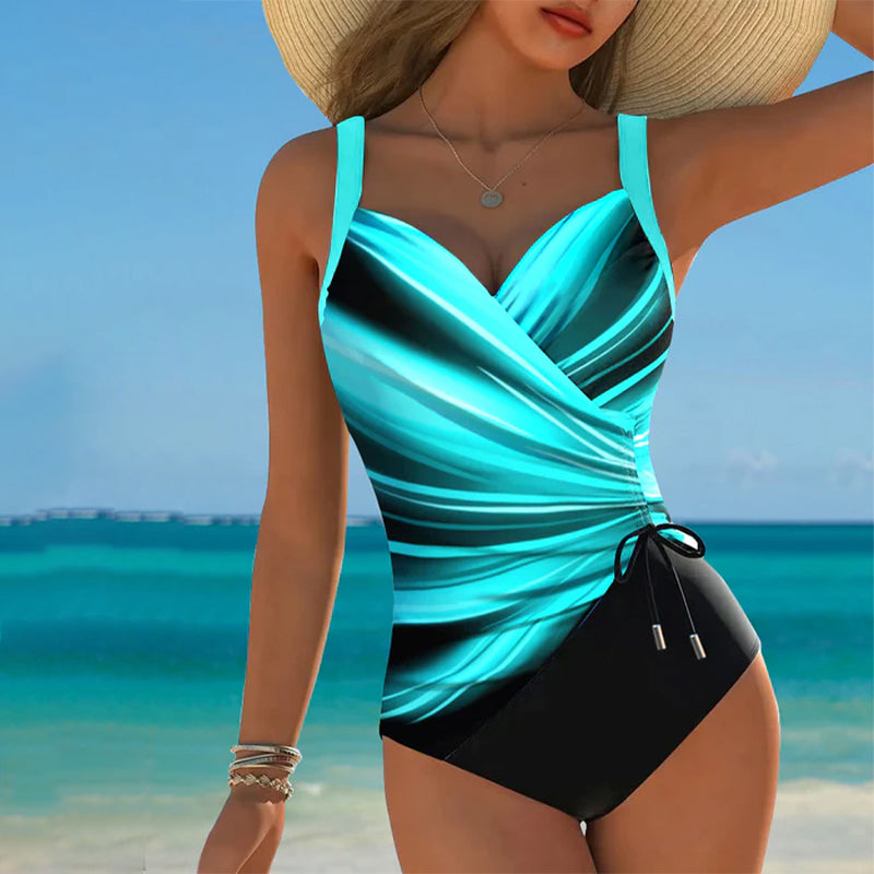 Maillot de Bain une Pièce à Lacets Pour Femmes Avec Contraste De Couleurs, Devant Enveloppant Et Sans Manches, Idéal Pour la Plage En Été