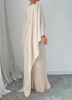 Robe de Mariage Longue pour Femme avec Cape Plissée Overlay Fluide Élégante Gown – Makayla