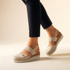 Orthopädische Plateau-Espadrilles für Damen mit verstellbarem Riemen, erhöhter, leichter und bequemer Sohle – Beige Naturfarben, lässig für Strand und Sommerurlaub