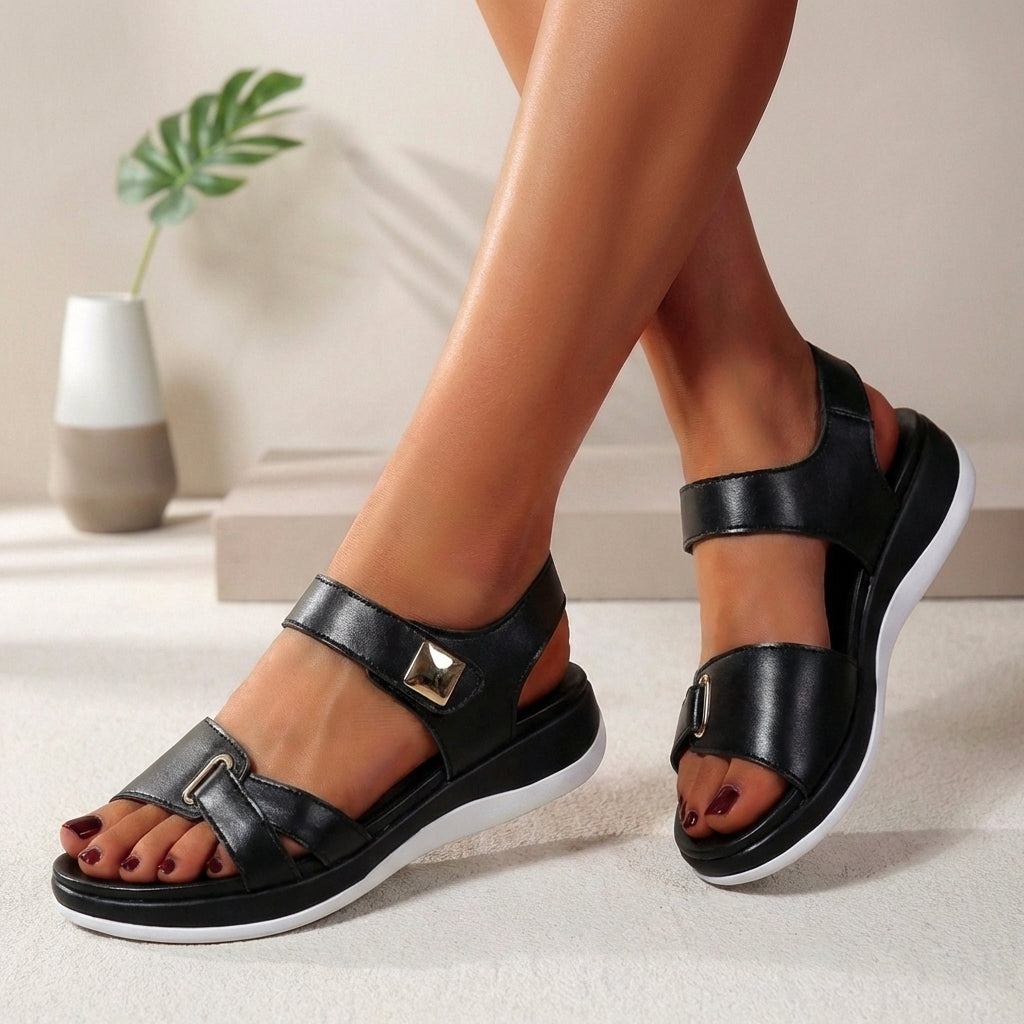 Orthopädische Plateau-Sandalen für Damen mit verstellbaren Riemen, offener Zehenpartie, erhöhtem Komfortsohle, Unterstützung, lässig, Strand, Urlaub, Sommer – Salbeigrün