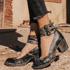 Blockabsatzschuhe im eleganten und bequemen Stil mit Knöchelriemen für Damen – Zina