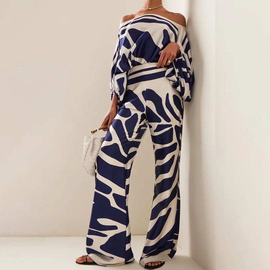 Ensemble D'été Chic Pour Femmes En Deux Pièces, Haut Fluide Imprimé Et Pantalon Large, Tenue Élégante Décontractée Pour Les Vacances