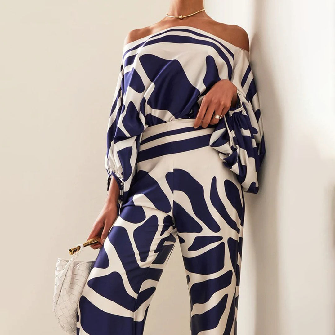 Ensemble D'été Chic Pour Femmes En Deux Pièces, Haut Fluide Imprimé Et Pantalon Large, Tenue Élégante Décontractée Pour Les Vacances