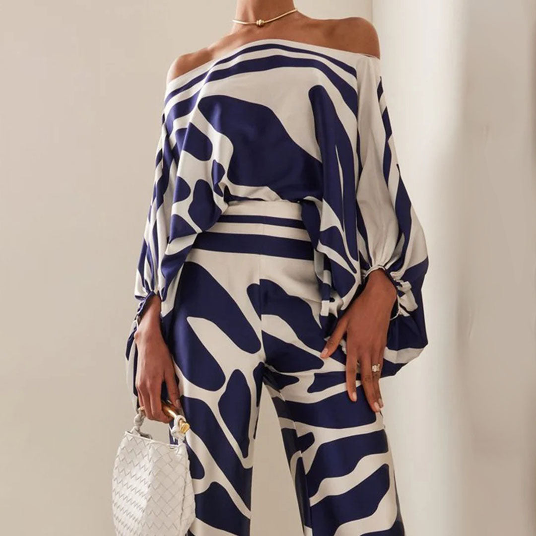 Ensemble D'été Chic Pour Femmes En Deux Pièces, Haut Fluide Imprimé Et Pantalon Large, Tenue Élégante Décontractée Pour Les Vacances