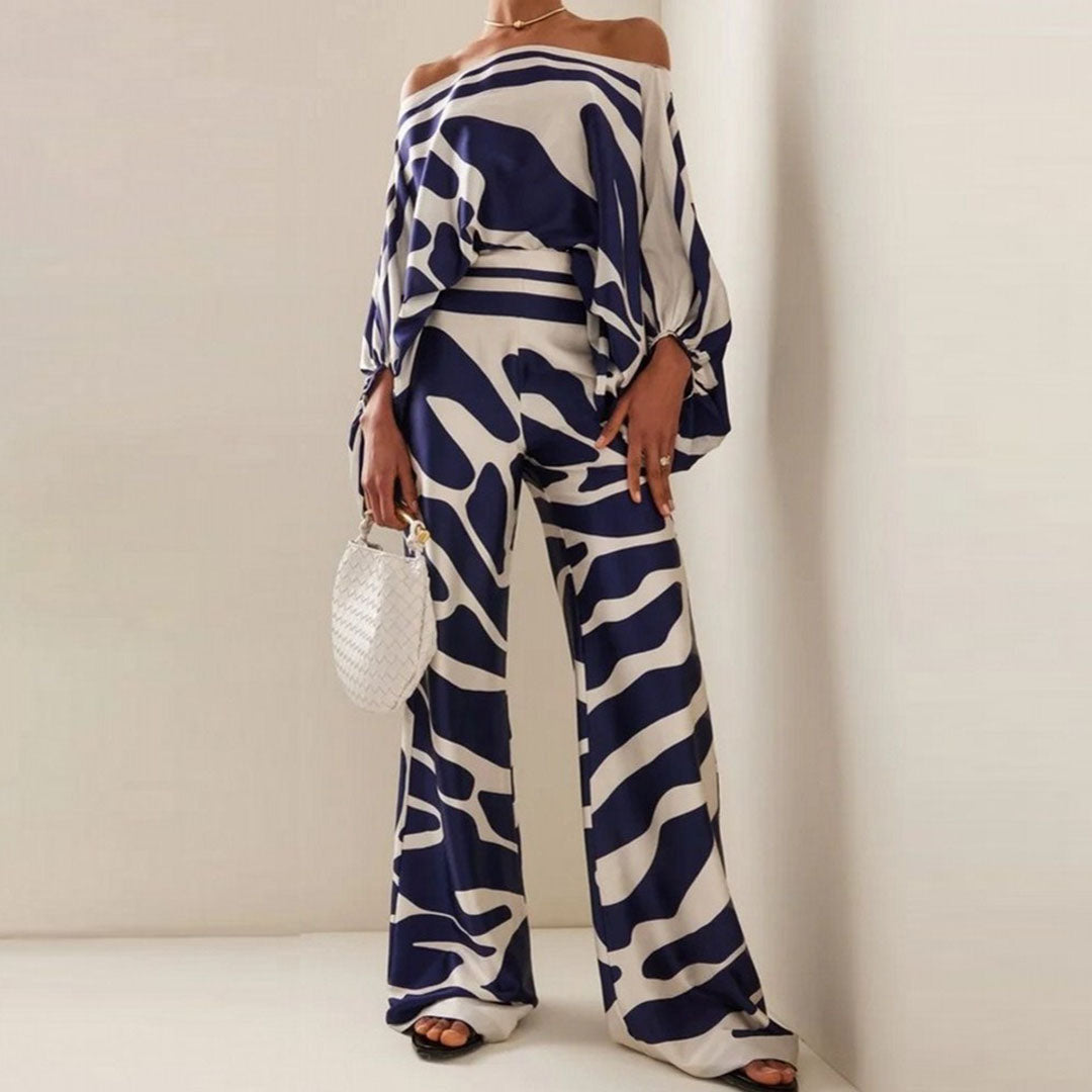 Ensemble D'été Chic Pour Femmes En Deux Pièces, Haut Fluide Imprimé Et Pantalon Large, Tenue Élégante Décontractée Pour Les Vacances