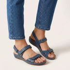 Orthopädische Komfort-Sandalen für Damen mit verstellbarem Riemen, offen, weiche Sohle, leicht, atmungsaktiv, Fußgewölbestütze, lässig, Strand, Sommer – Marineblau