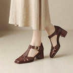 Sandali con T-Bar e Tacco Largo Ortopedici da Donna con Fibbia, Punta Chiusa, Scarpe Casual Formali Estive – Ashley