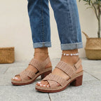 Orthopädische Plateau-Sandalen für Damen mit verstellbarem Riemen, offen, mit erhöhtem Absatz, elegant, bequem, lässig, für Büro und Sommer – Denim