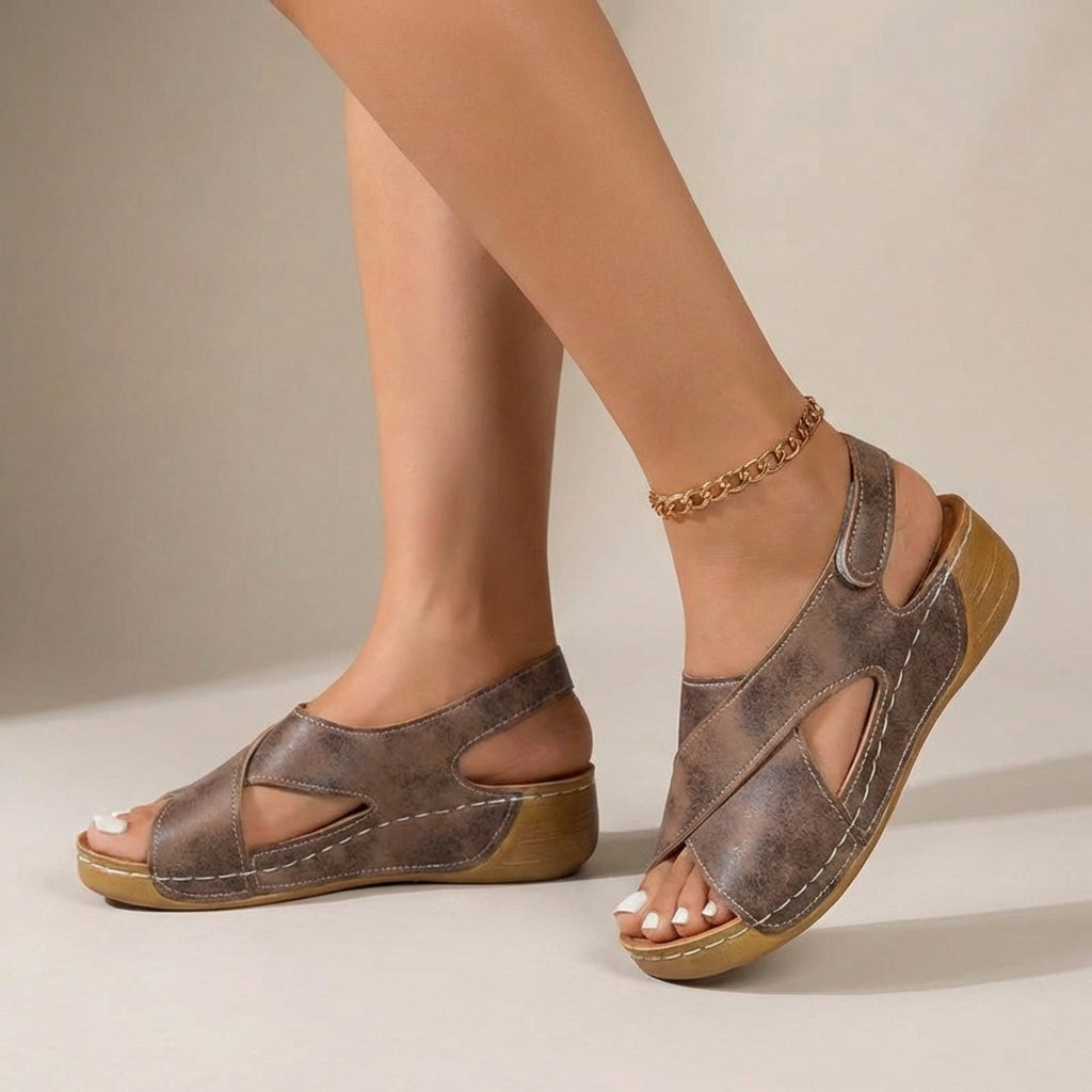 Damen Keilsandalen Offener Absatz Kreuzriemen Fersenriemen Erhöhte Sohle Elegant Bequem Freizeit Strand Urlaub Sommer – Sandbeige