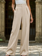 Pantalon Large Taille Haute Femme à Plis Avant Bureau Casual Formel