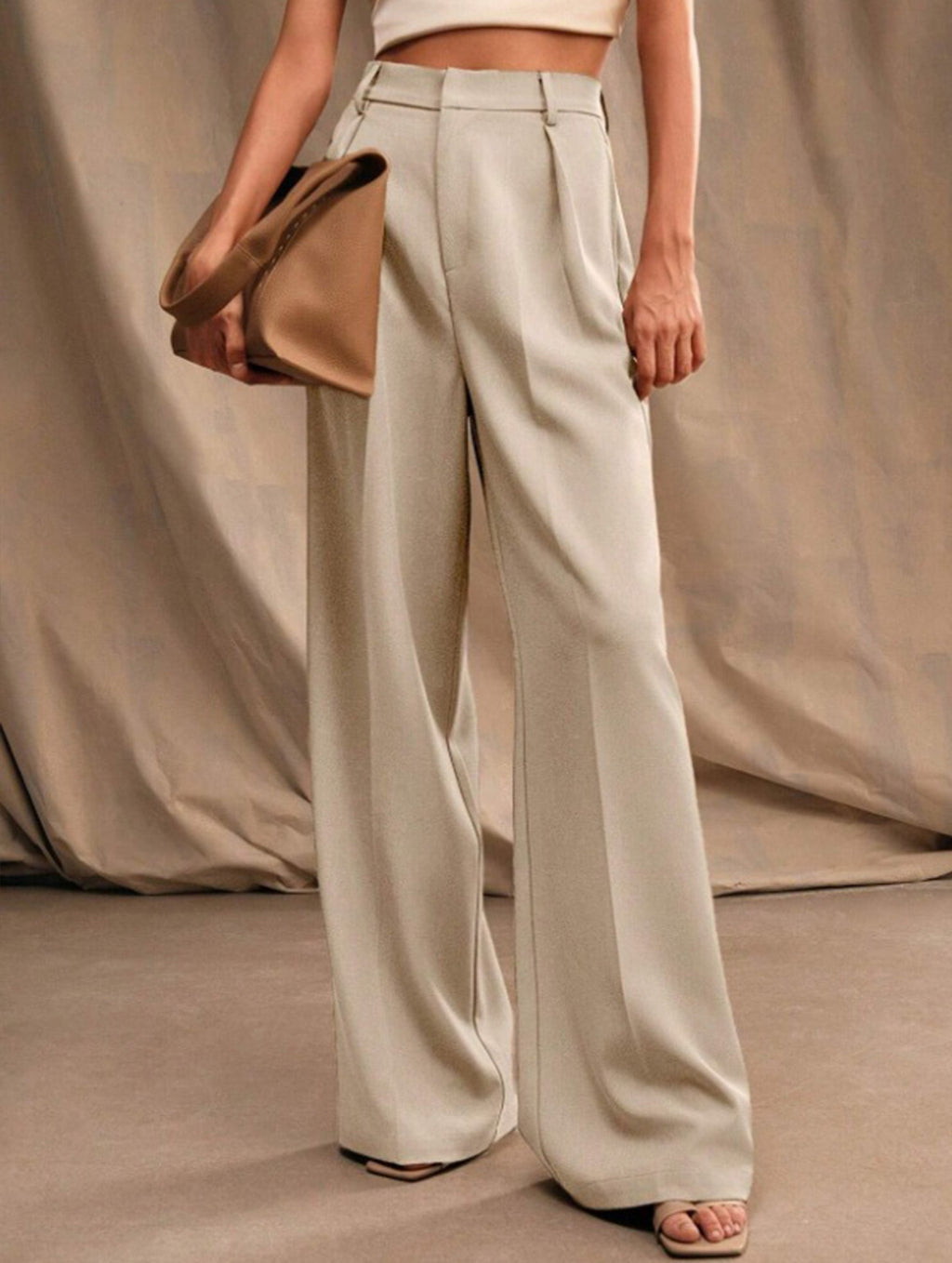 Pantalon Large Taille Haute Femme à Plis Avant Bureau Casual Formel