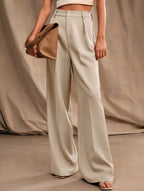 Pantalon Large Taille Haute Femme à Plis Avant Bureau Casual Formel