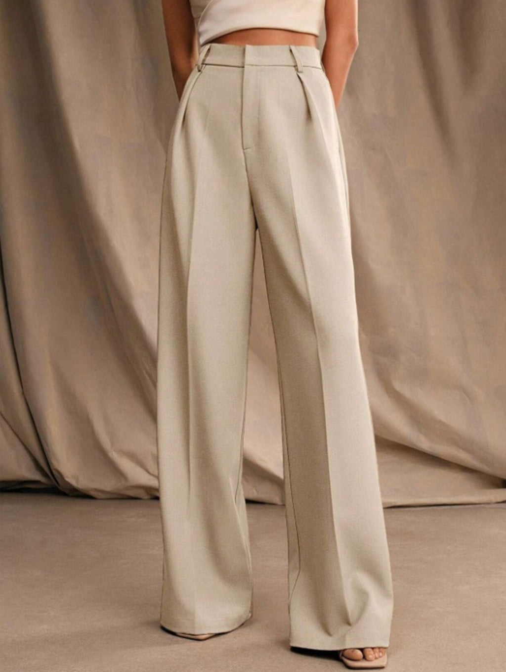Pantalon Large Taille Haute Femme à Plis Avant Bureau Casual Formel