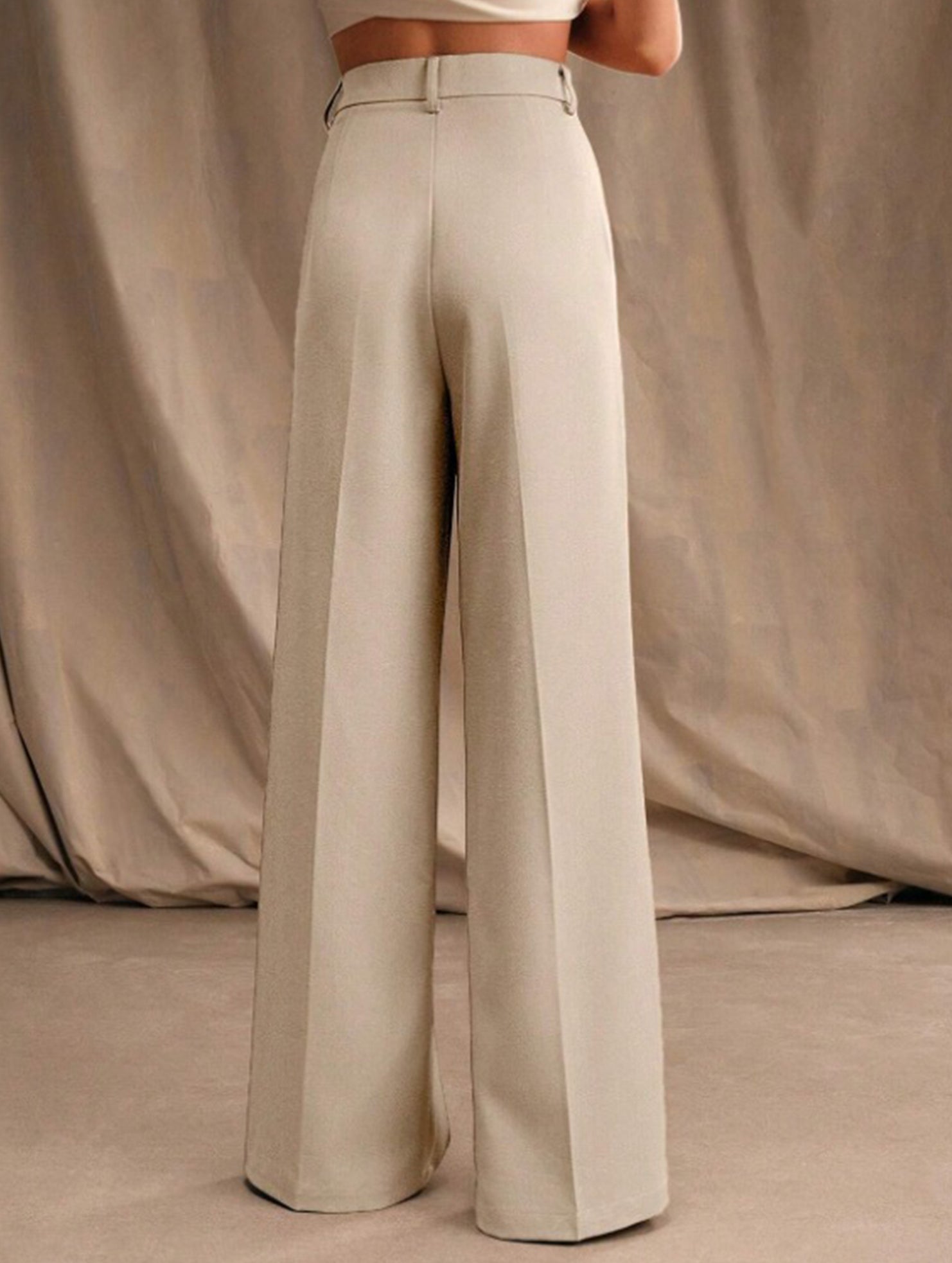 Pantalon Large Taille Haute Femme à Plis Avant Bureau Casual Formel