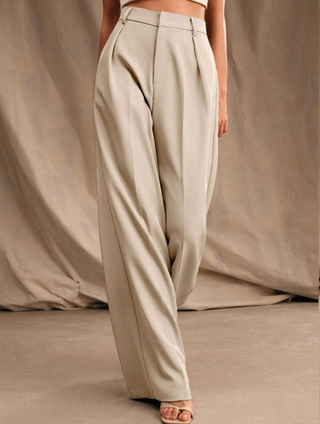 Pantalon Large Taille Haute Femme à Plis Avant Bureau Casual Formel