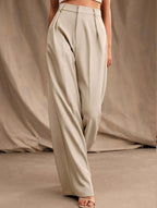 Pantalon Large Taille Haute Femme à Plis Avant Bureau Casual Formel