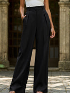 Pantalon Large Taille Haute Femme à Plis Avant Bureau Casual Formel