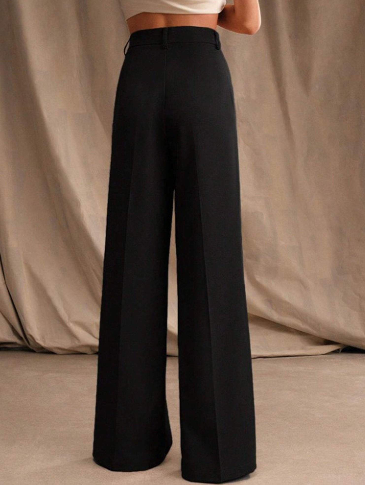 Pantalon Large Taille Haute Femme à Plis Avant Bureau Casual Formel