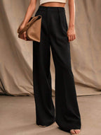 Pantalon Large Taille Haute Femme à Plis Avant Bureau Casual Formel