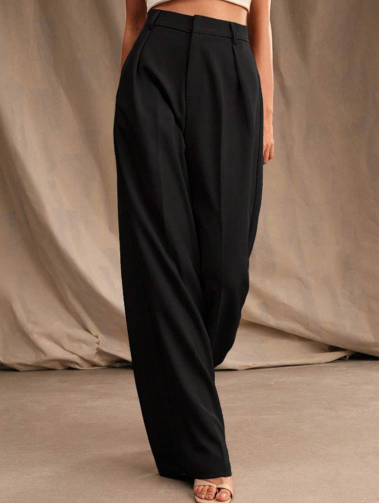 Pantalon Large Taille Haute Femme à Plis Avant Bureau Casual Formel