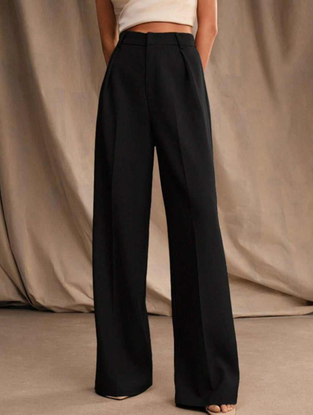 Pantalon Large Taille Haute Femme à Plis Avant Bureau Casual Formel