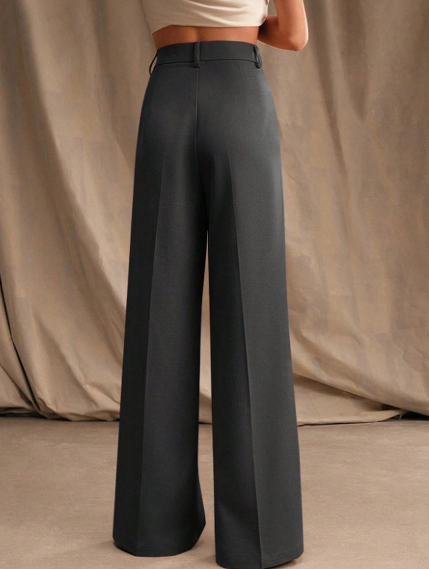 Pantalon Large Taille Haute Femme à Plis Avant Bureau Casual Formel