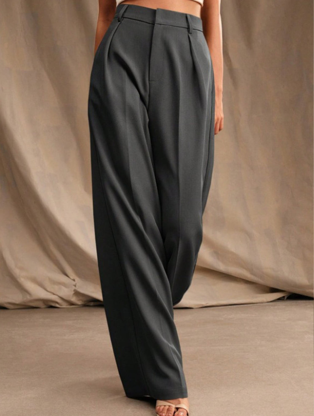 Pantalon Large Taille Haute Femme à Plis Avant Bureau Casual Formel