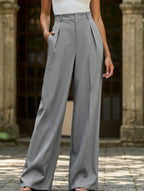 Pantalon Large Taille Haute Femme à Plis Avant Bureau Casual Formel