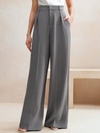 Pantalon Large Taille Haute Femme à Plis Avant Bureau Casual Formel