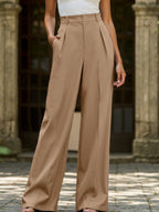 Pantalon Large Taille Haute Femme à Plis Avant Bureau Casual Formel