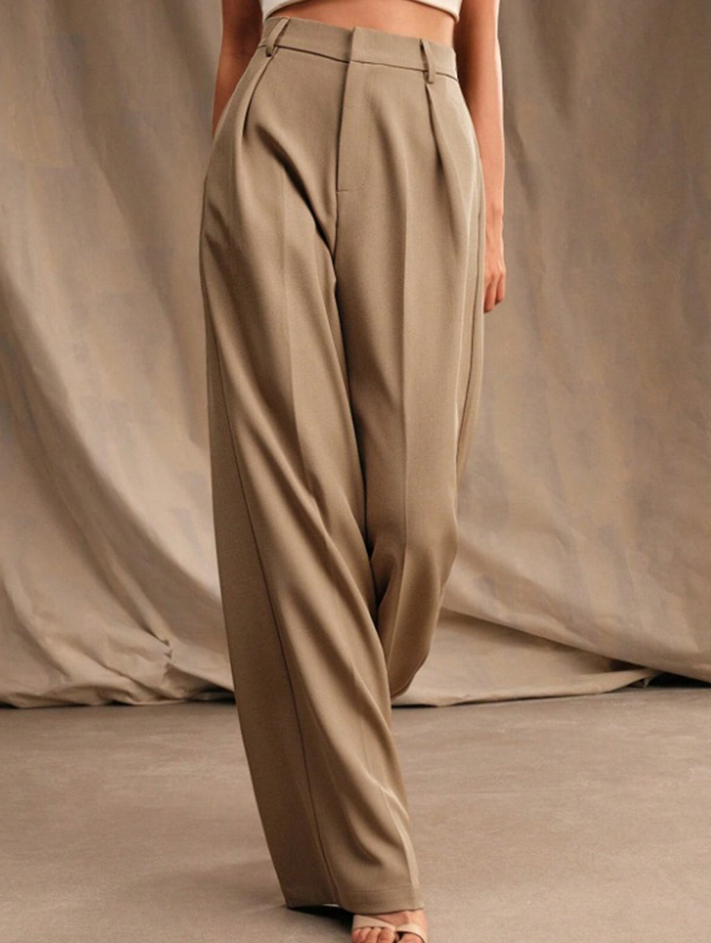 Pantalon Large Taille Haute Femme à Plis Avant Bureau Casual Formel