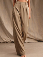 Pantalon Large Taille Haute Femme à Plis Avant Bureau Casual Formel